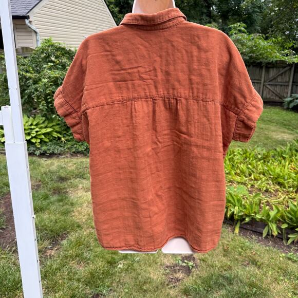 Sonoma | Large Terracotta Orange Button Up Short Sleeve Women’s Top Warm Autumn - Picture 5 of 8